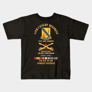 Army - 14th Cavalry Regiment w Cav Br - 1st Squadron - OIF - 2006–2007 - Red Txt Cbt Vet w IRAQ SVC X 300 Kids T-Shirt